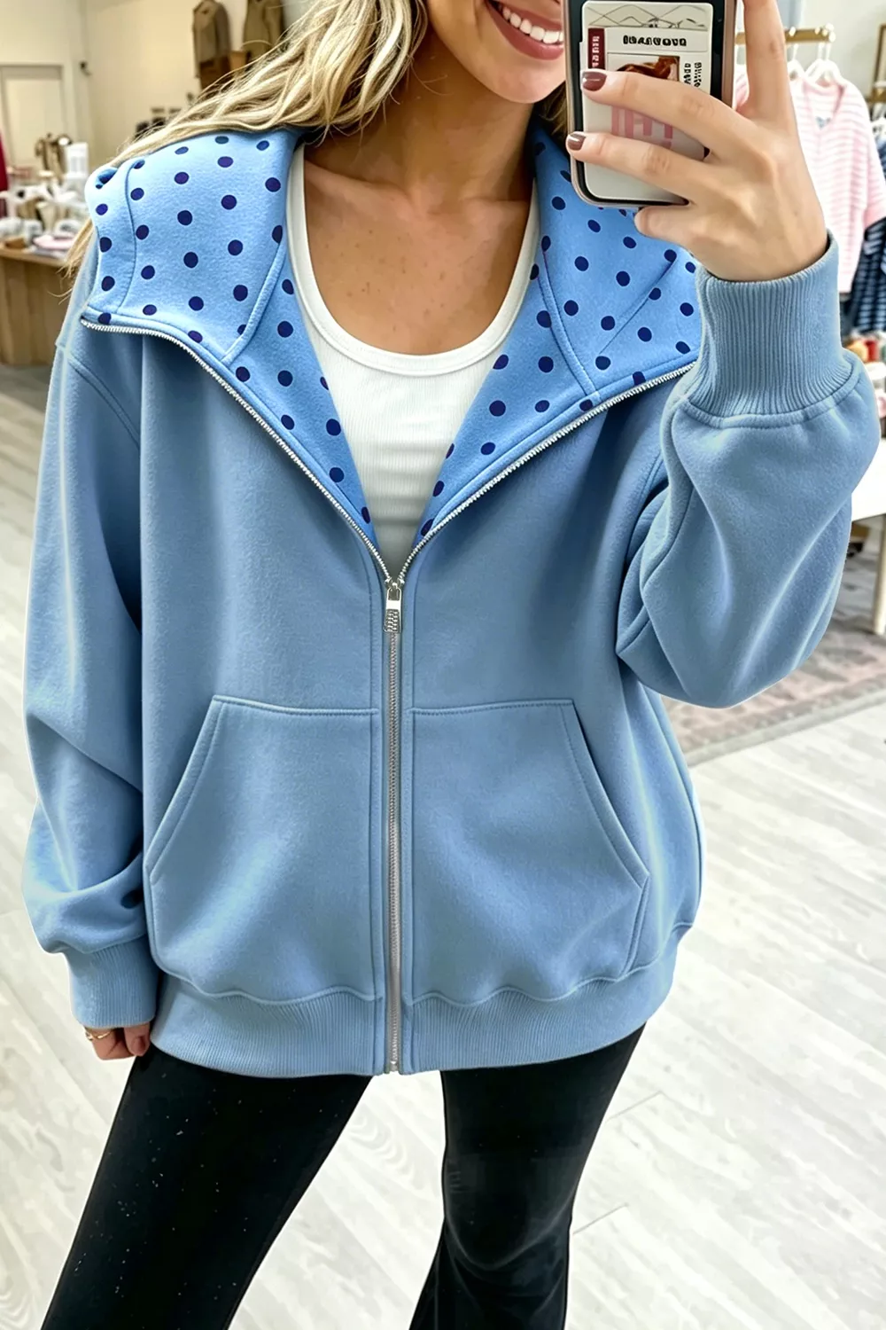 Polka Dot Lined Zip-Up Hoodie