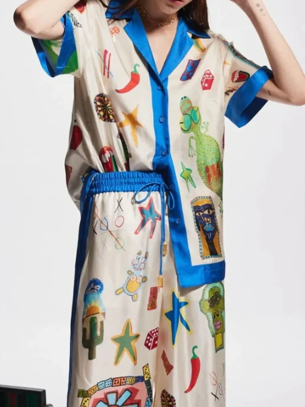 Printed Button Up Shirt and Pants Set, image 4