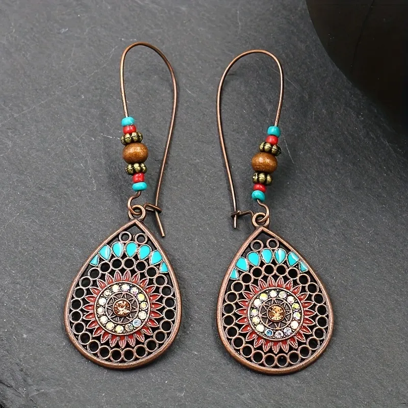 Alloy Oil Drip Beaded Teardrop Earrings, image 4
