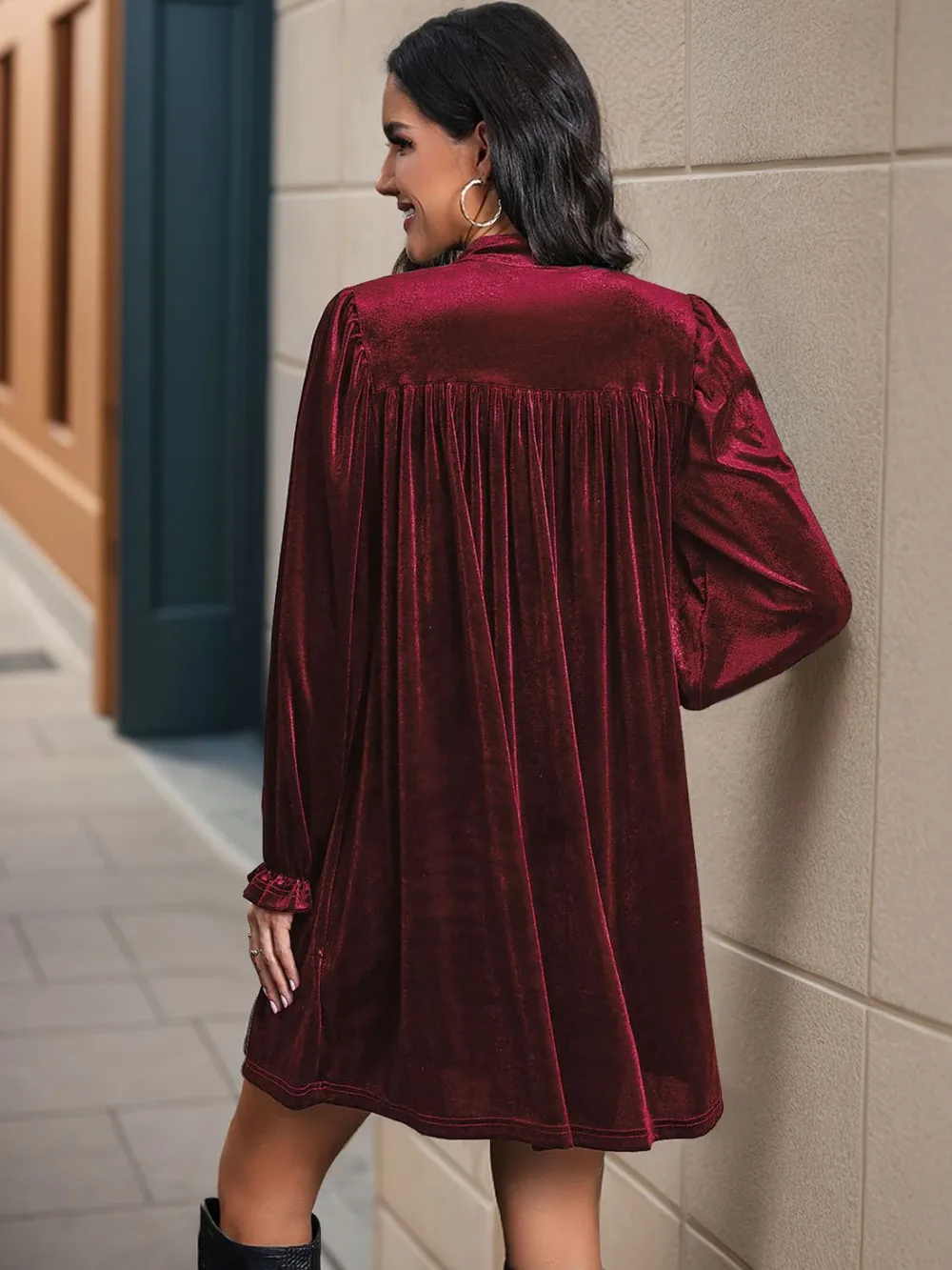 Ruched Surplice Long Sleeve Mini Dress, image 18