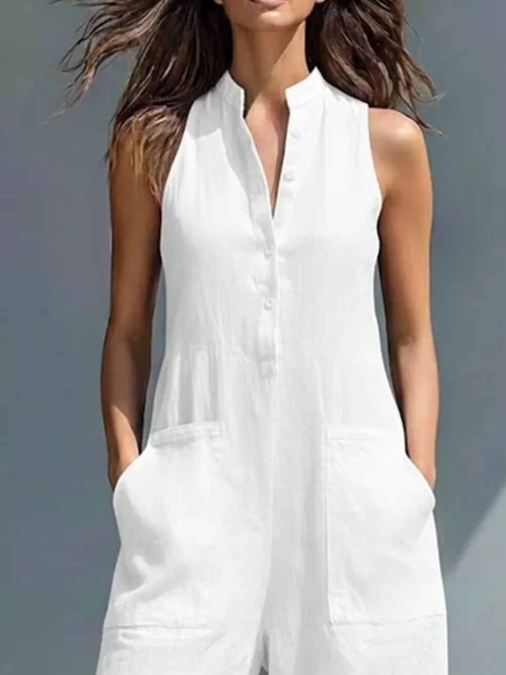 Full Size Button Front Sleeveless Jumpsuit Plus Size, image 11
