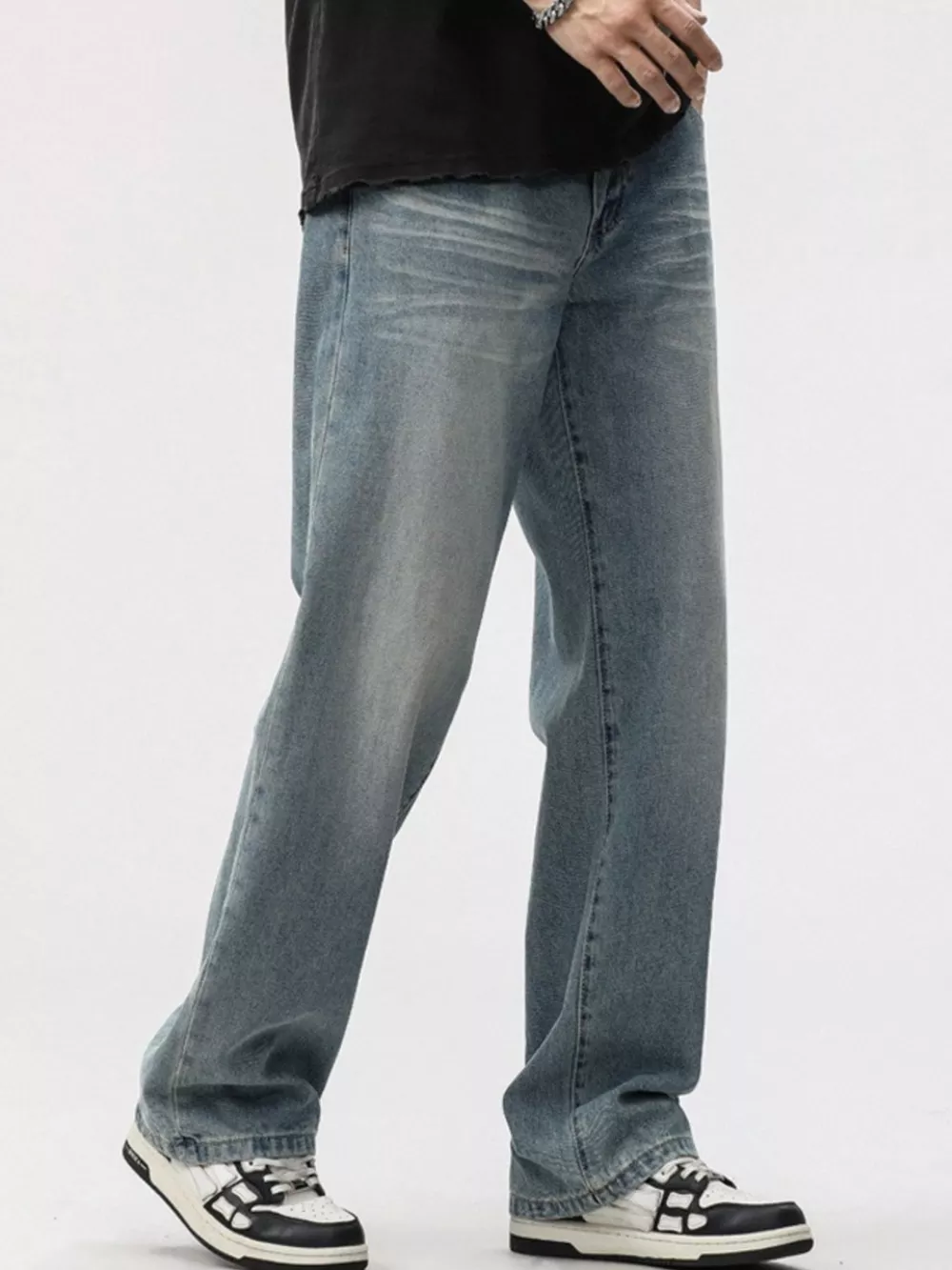 Men's Washed Wide Leg Jeans, image 6