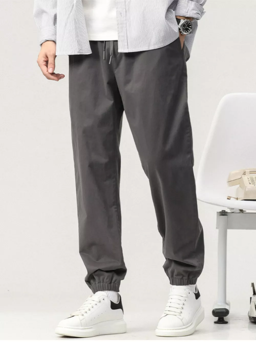 Men's Plus Size Casual Drawstring Ankle Cuffed Pants