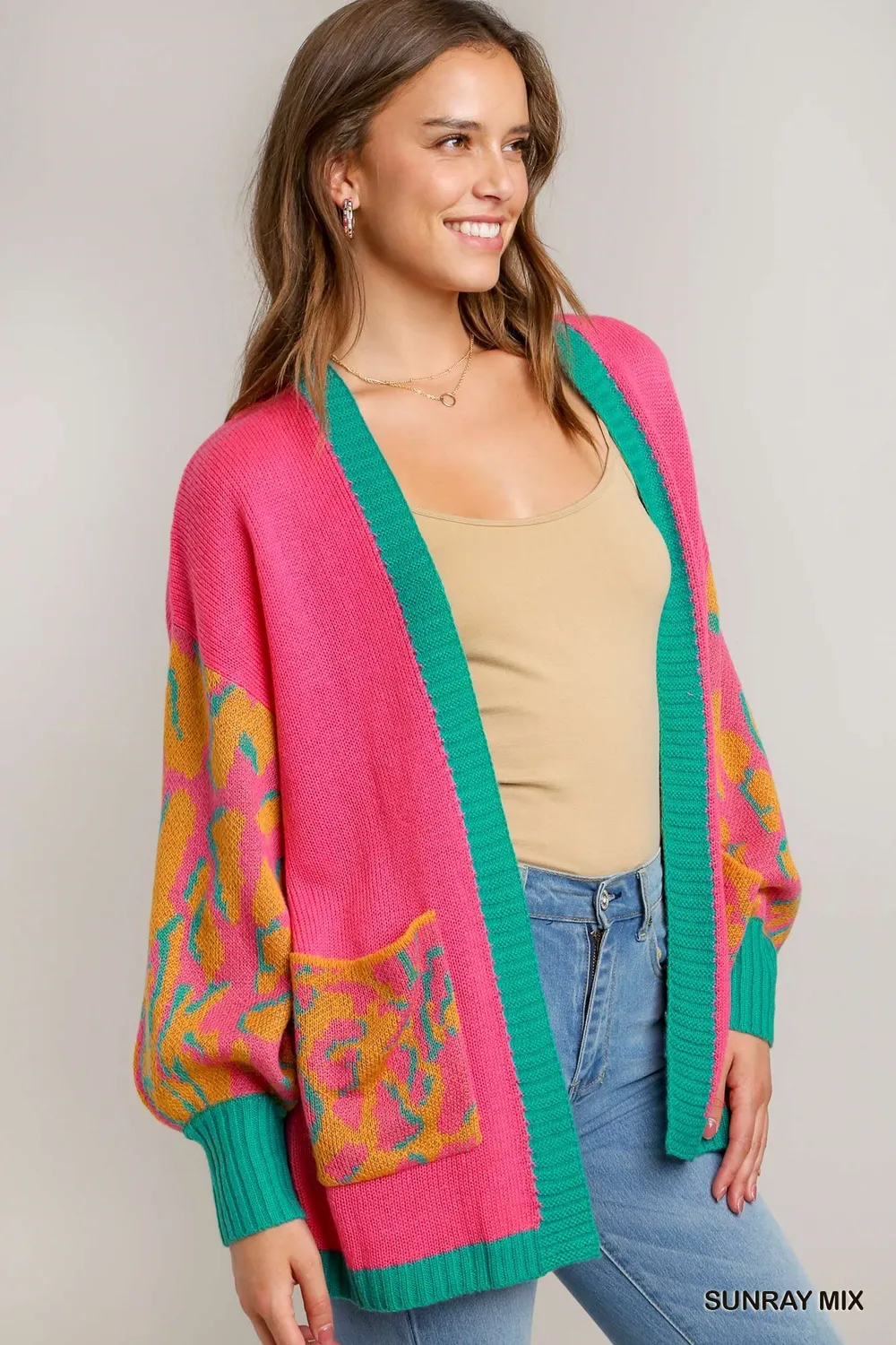 Animal Print Open Front Sweater Cardigan, image 2