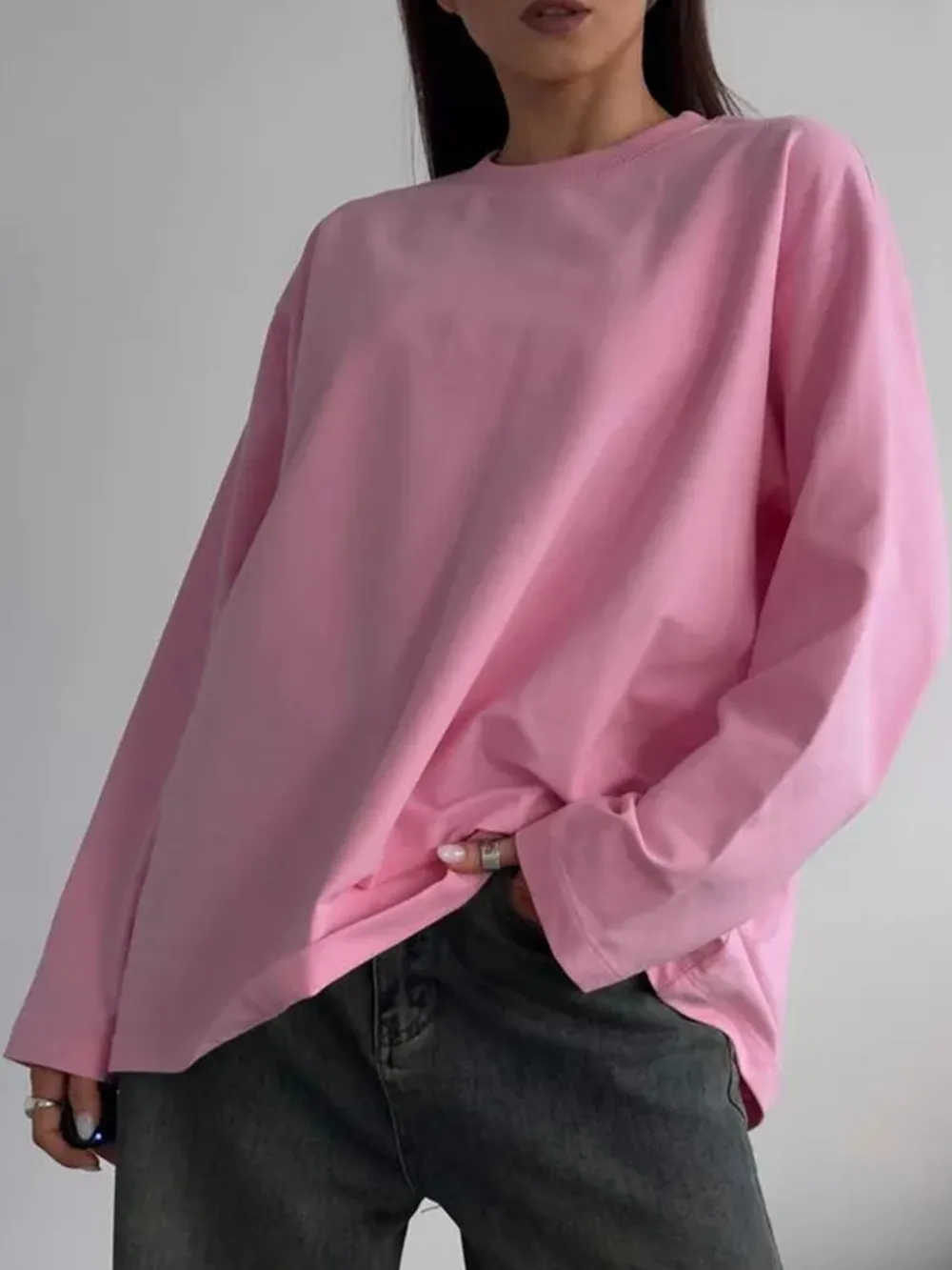 Round Neck Dropped Shoulder Long Sleeve T-Shirt, image 9