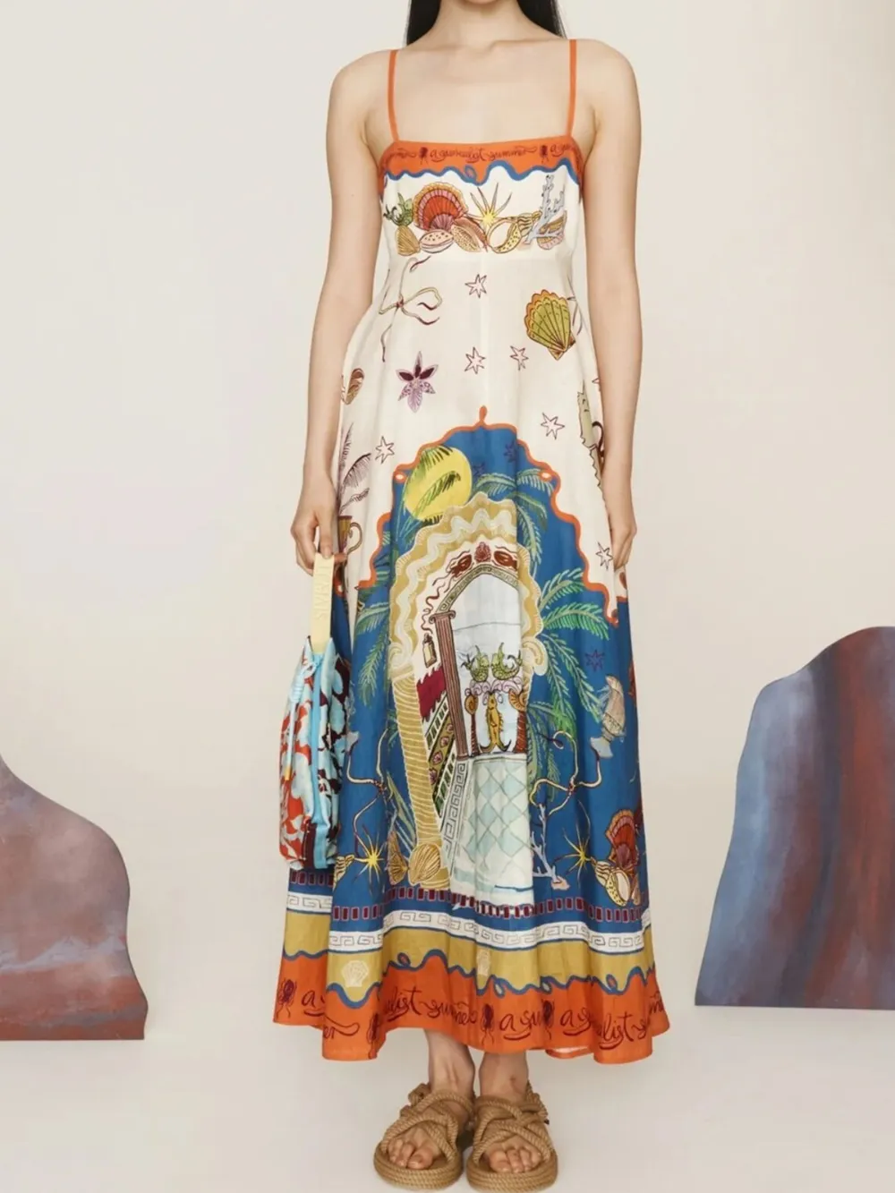 Printed Square Neck Maxi Cami Dress, image 4