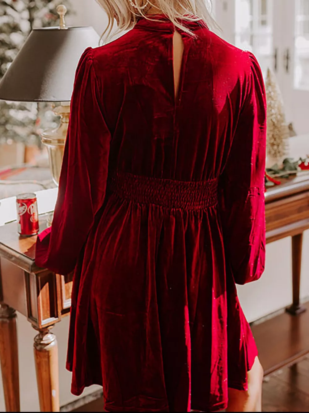 Velvet Mock Neck Balloon Sleeve Dress, image 13