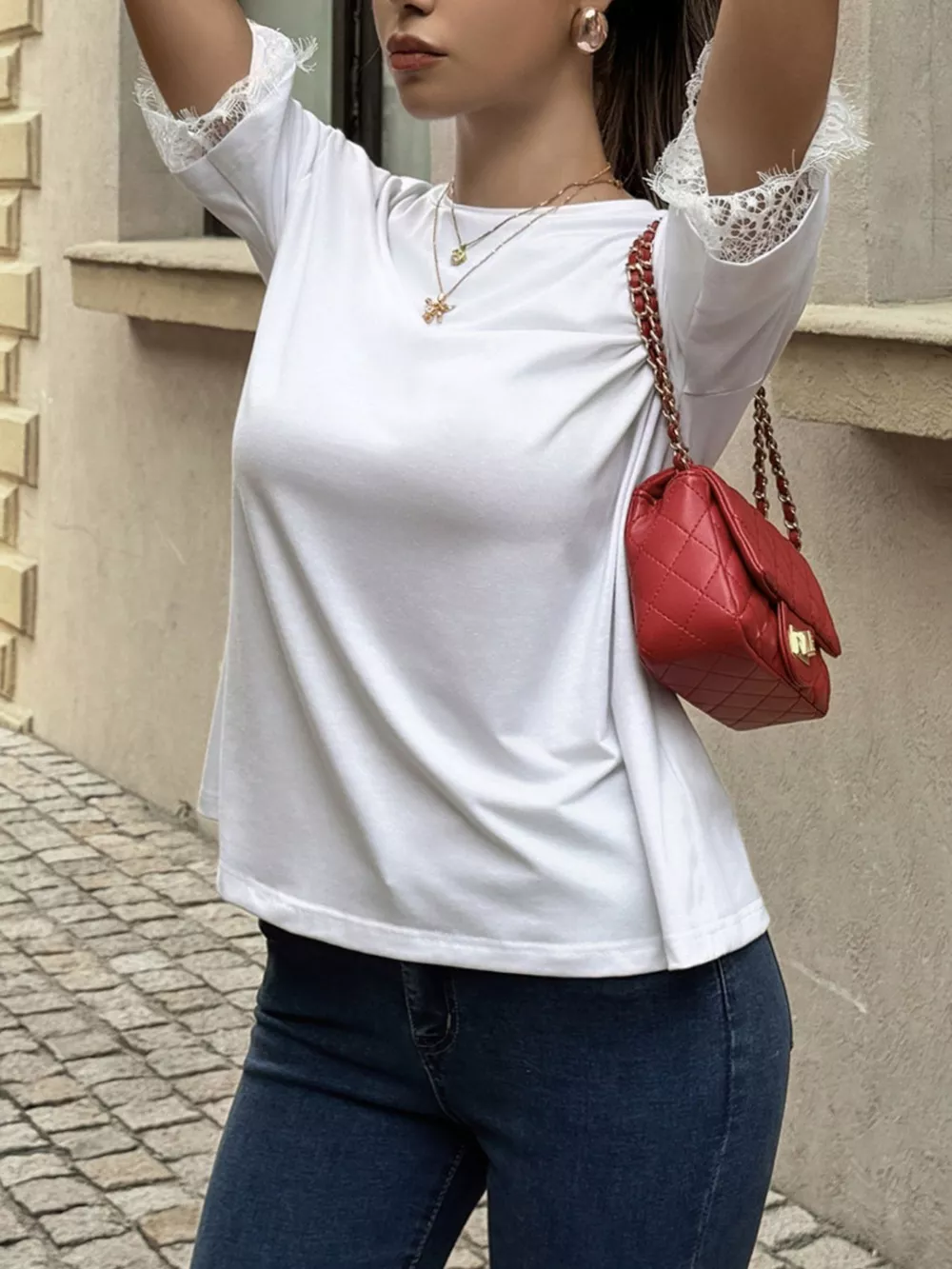 Lace Trimmed Casual T-Shirt, image 3