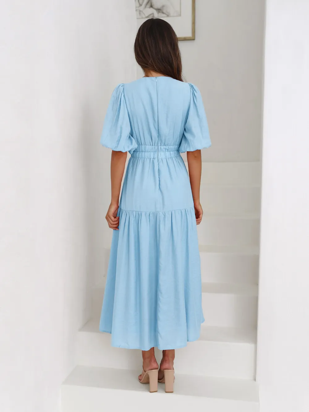 Surplice Half Puff Sleeve Midi Dress, image 7