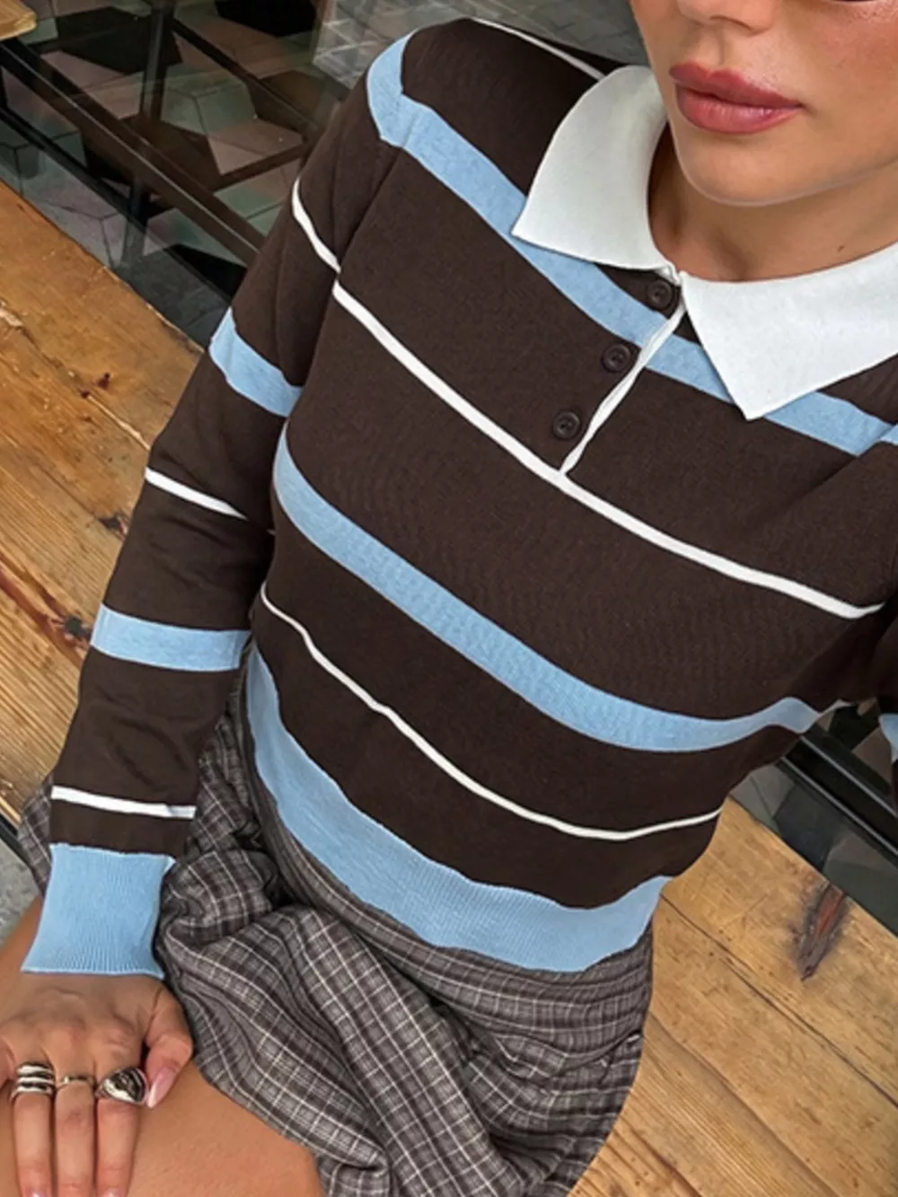 Striped Polo Collar Sweater, image 11