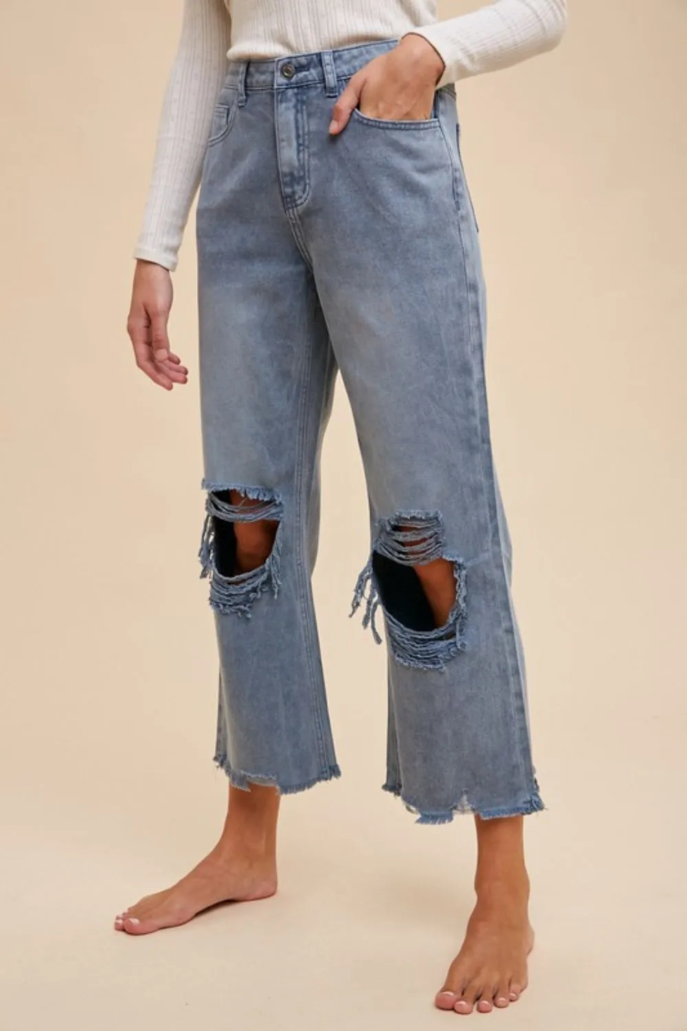 Distressed Raw Hem Jeans, image 3