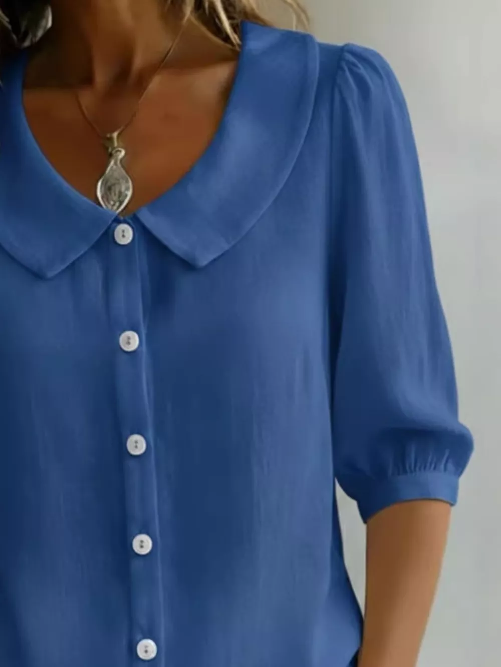 Full Size Peter Pan Collar Button Up Shirt Plus Size, image 10