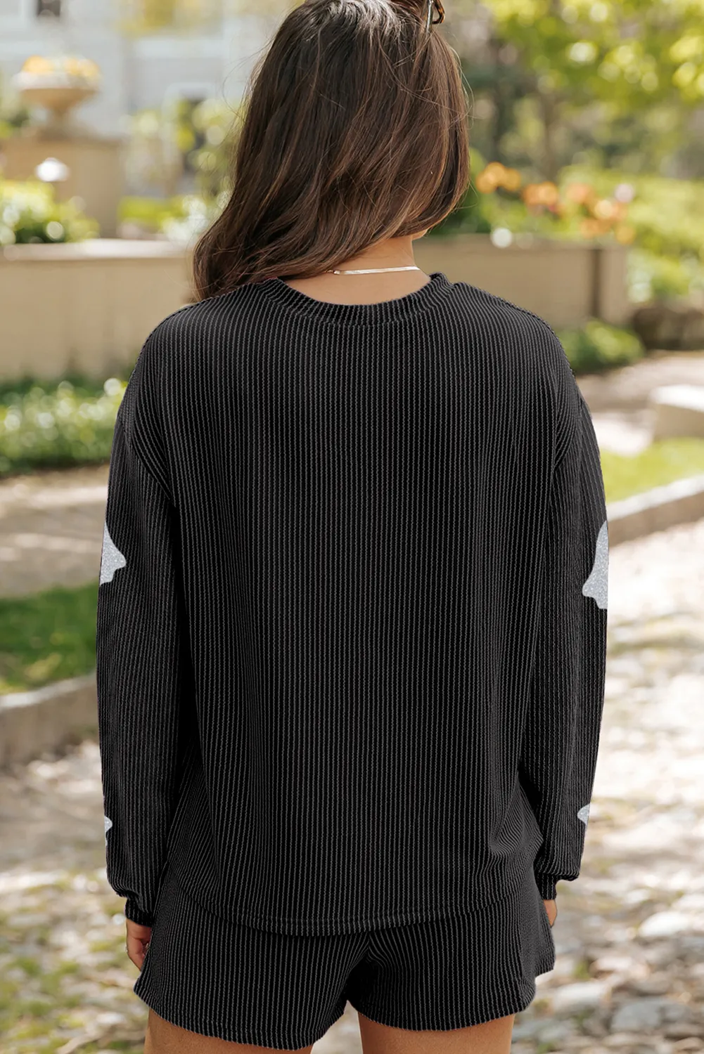 Glitter Ghost Round Neck Long Sleeve Top and Shorts Set, image 3