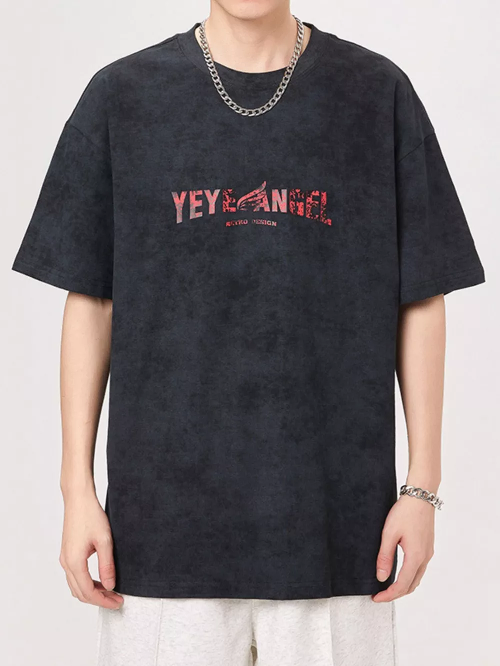 Men's Plus Size Letter Round Neck Short Sleeve T-Shirt, image 2