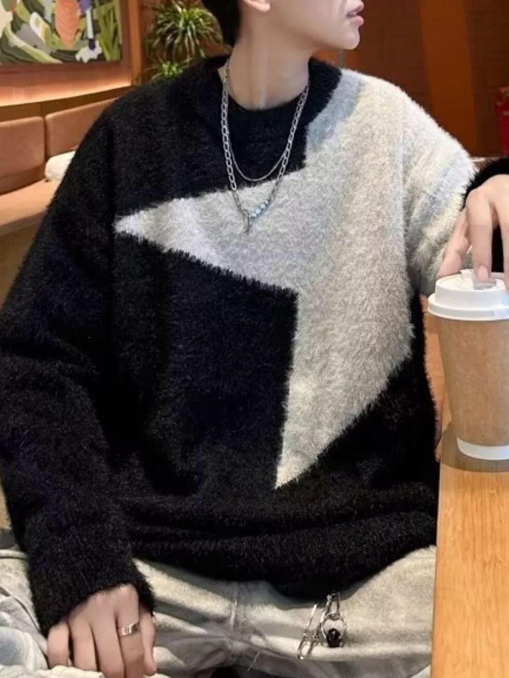 Men's Color Block Fuzzy Knit Sweater, image 3