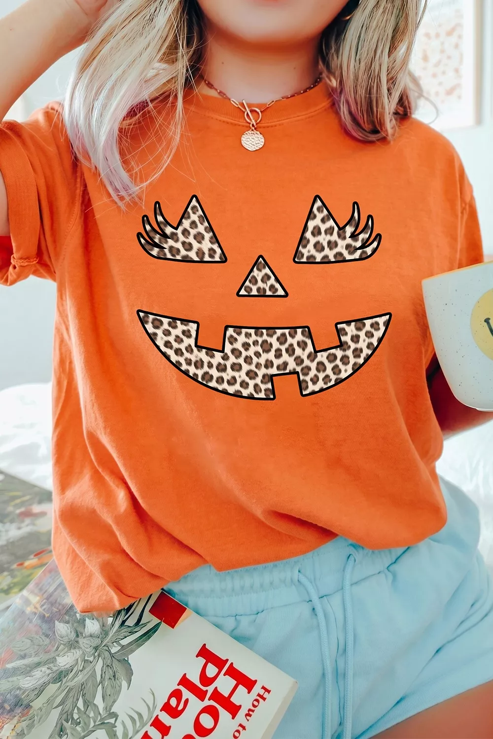 Halloween Pumpkin Face Leopard Graphic T-Shirt, image 4