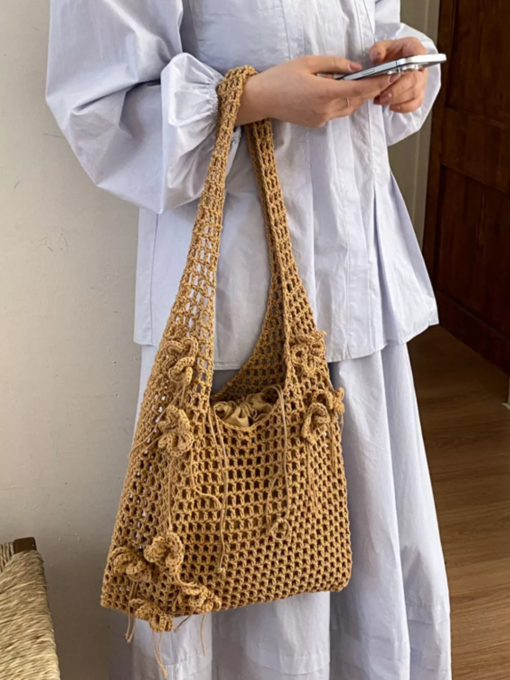Crochet Flower Hobo Shoulder Bag, image 2