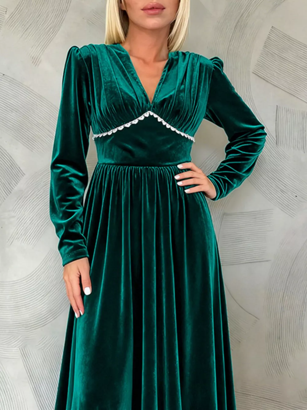 Velvet V-Neck Long Sleeve Maxi Dress, image 4