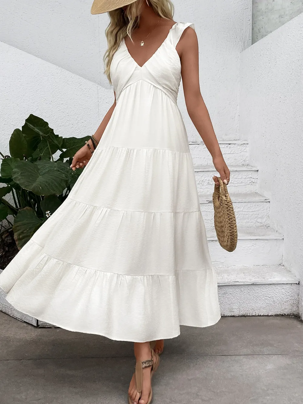 V-Neck Sleeveless Tiered Dress, image 8