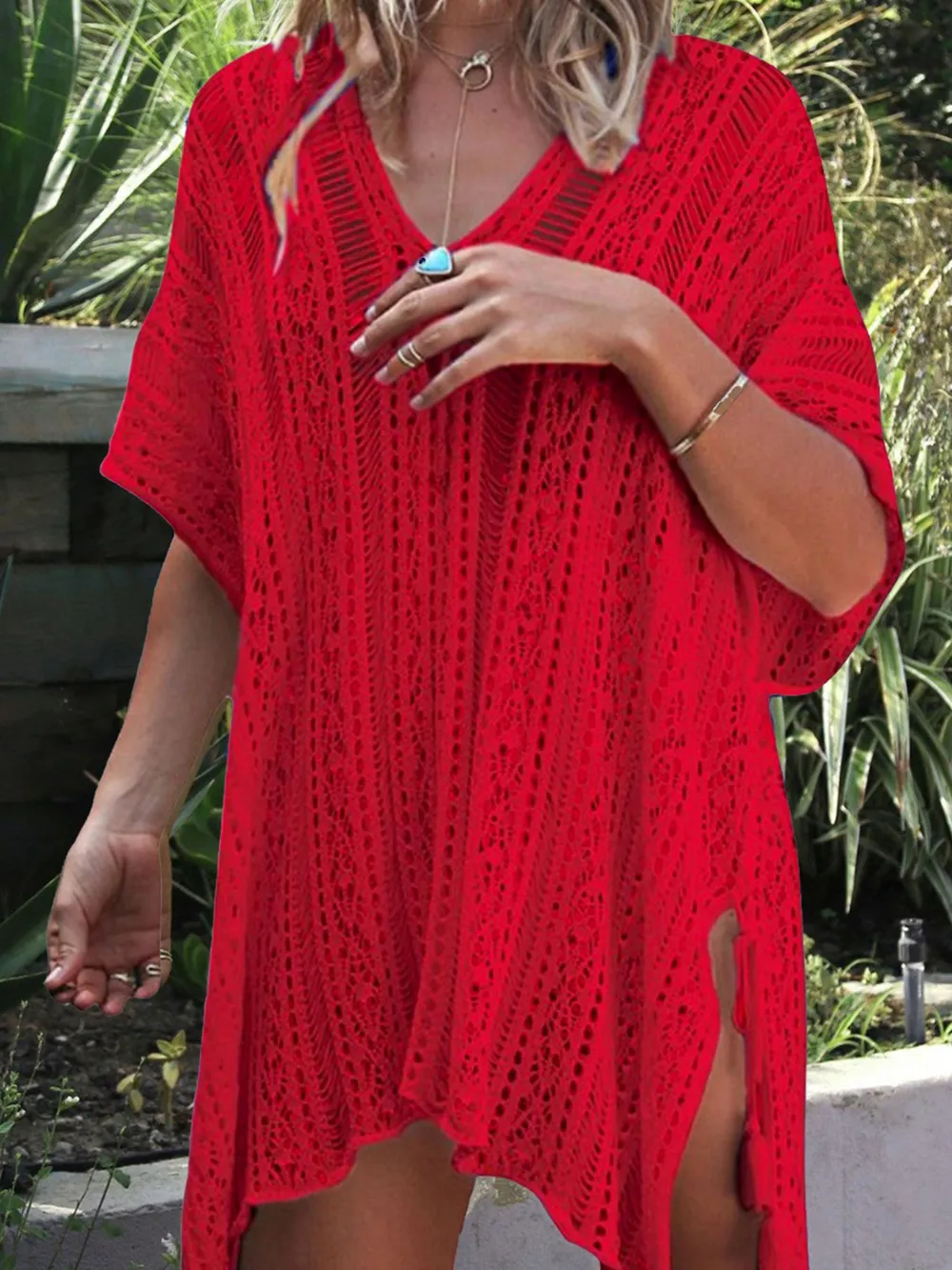 Cutout V-Neck Cover-Up with Tassel, image 24
