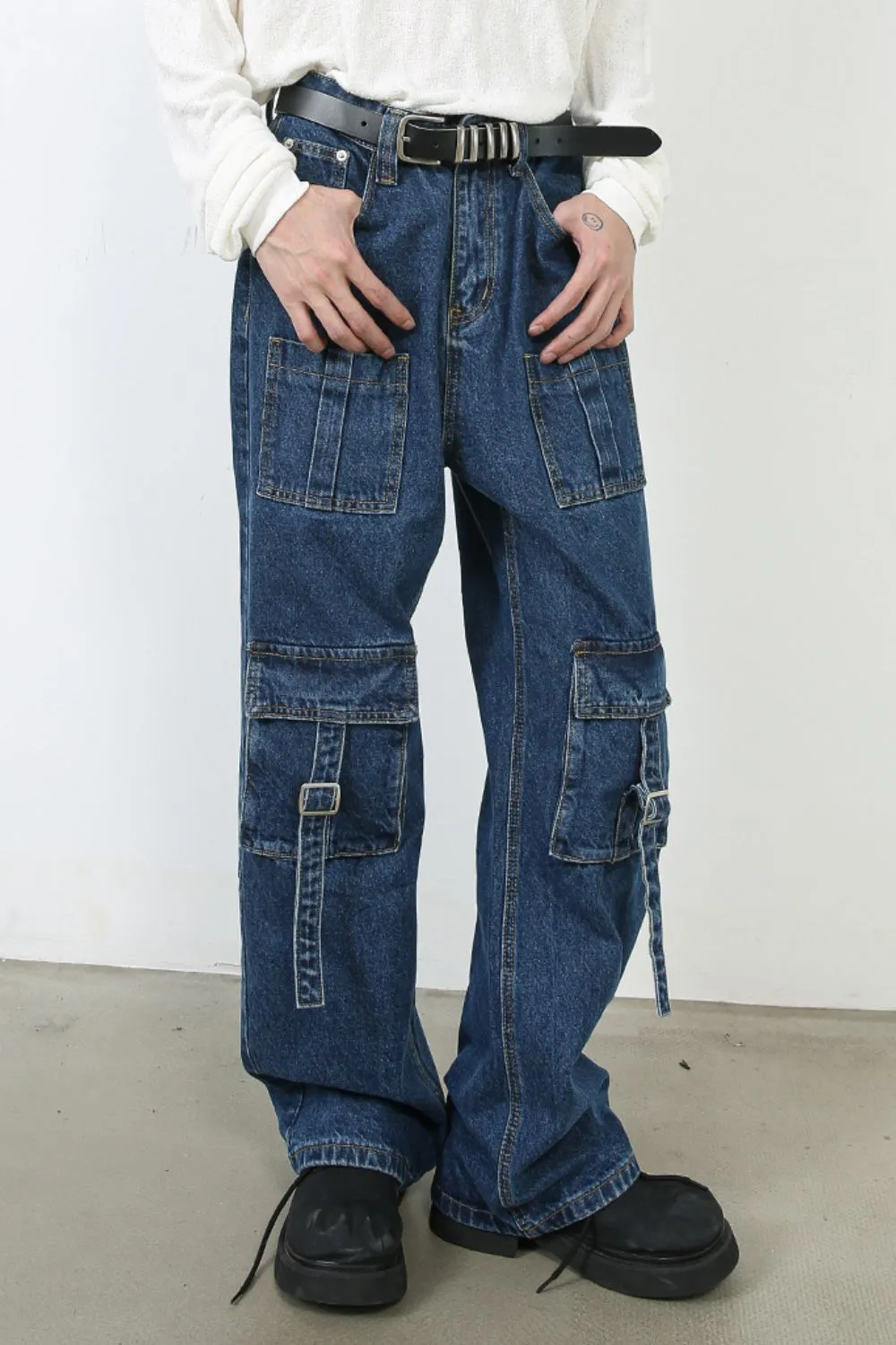 Men's Mid Rise Jeans with Cargo Pockets, image 4