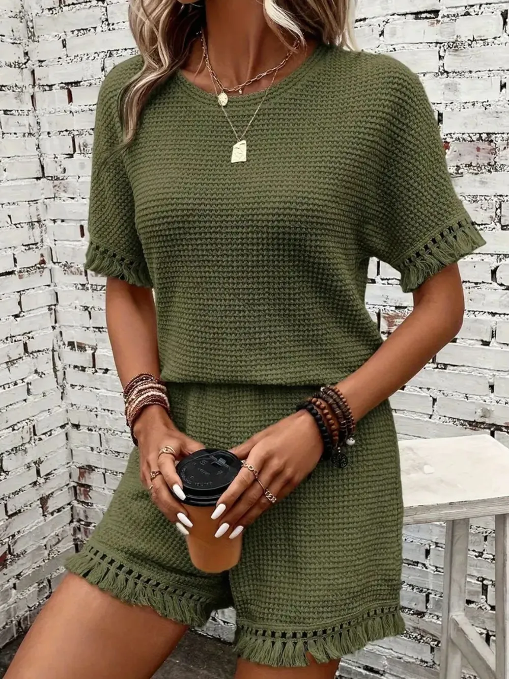Tassel Round Neck Top and Shorts Set, image 24