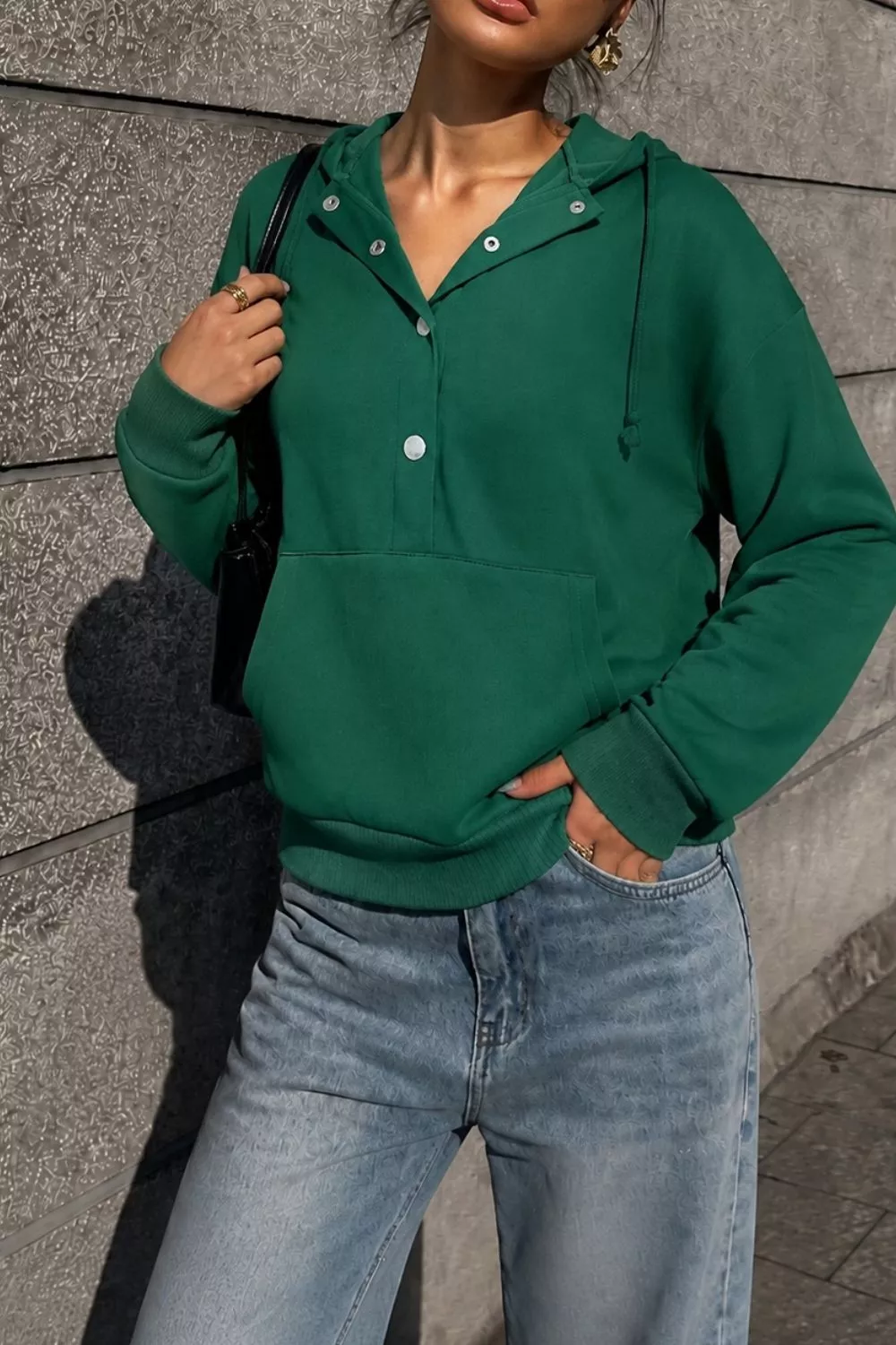 Half Snap Kangaroo Pocket Hoodie, image 3