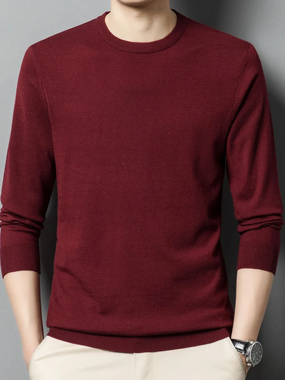 Men's Plus Size Round Neck Long Sleeve Sweater, image 4