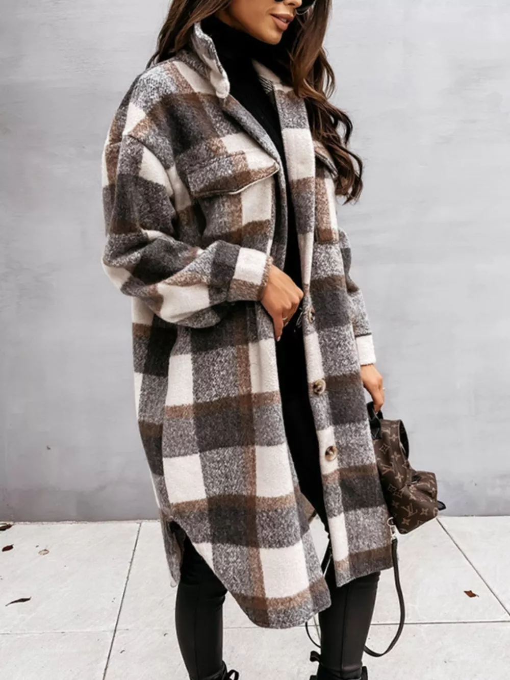 Longline Plaid Button Up Coat, image 7