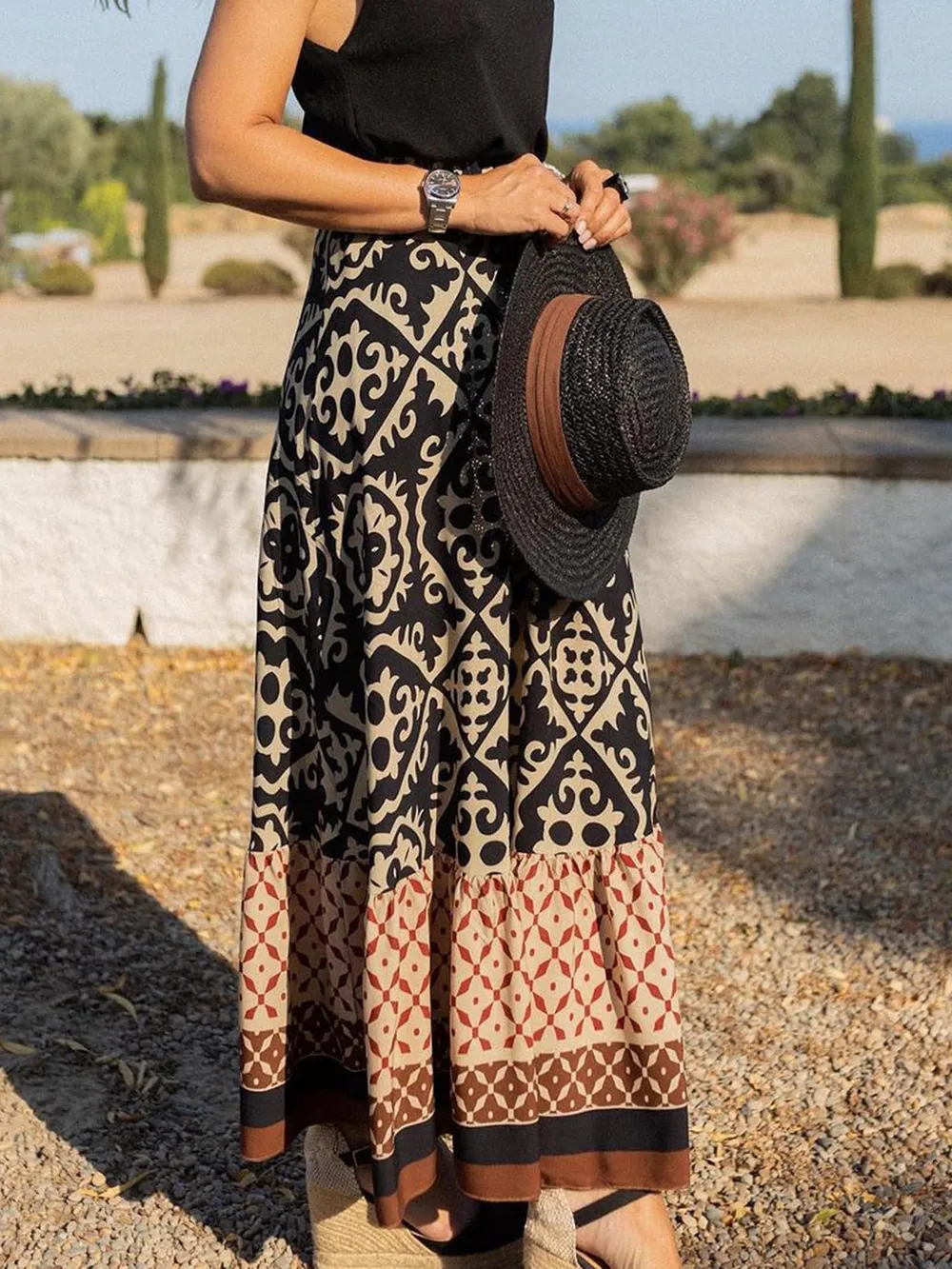 Geometric Elastic Waist Maxi Skirt, image 14