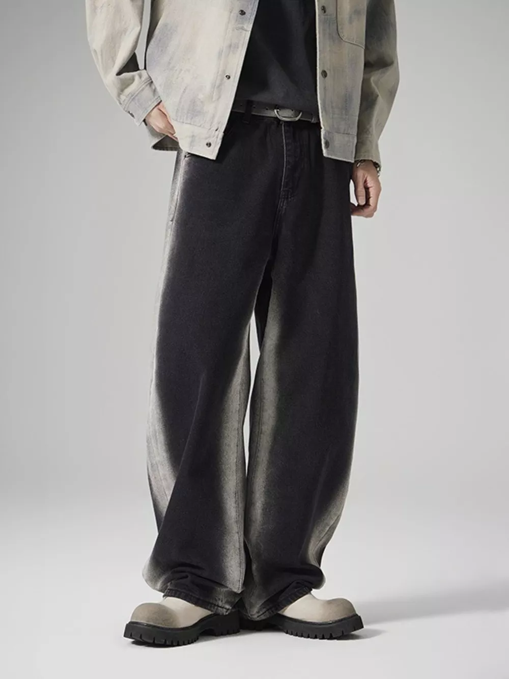 Men's Plus Size Washed Wide Leg Jeans, image 2