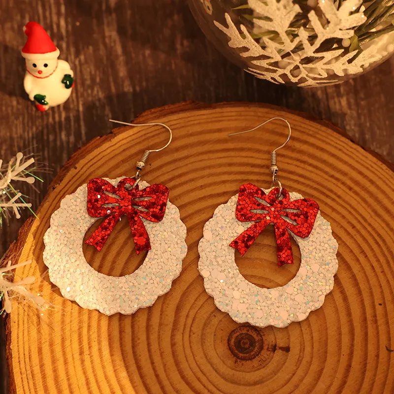 PU Leather Sequin Wreath Shape Earrings, image 3