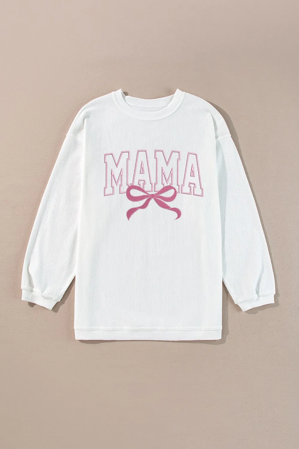 MAMA Bow Round Neck Long Sleeve Sweatshirt, image 3