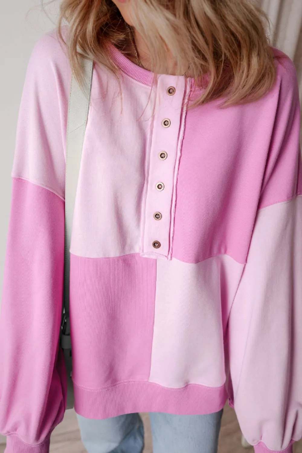 Color Block Half Button Long Sleeve Sweatshirt, image 19