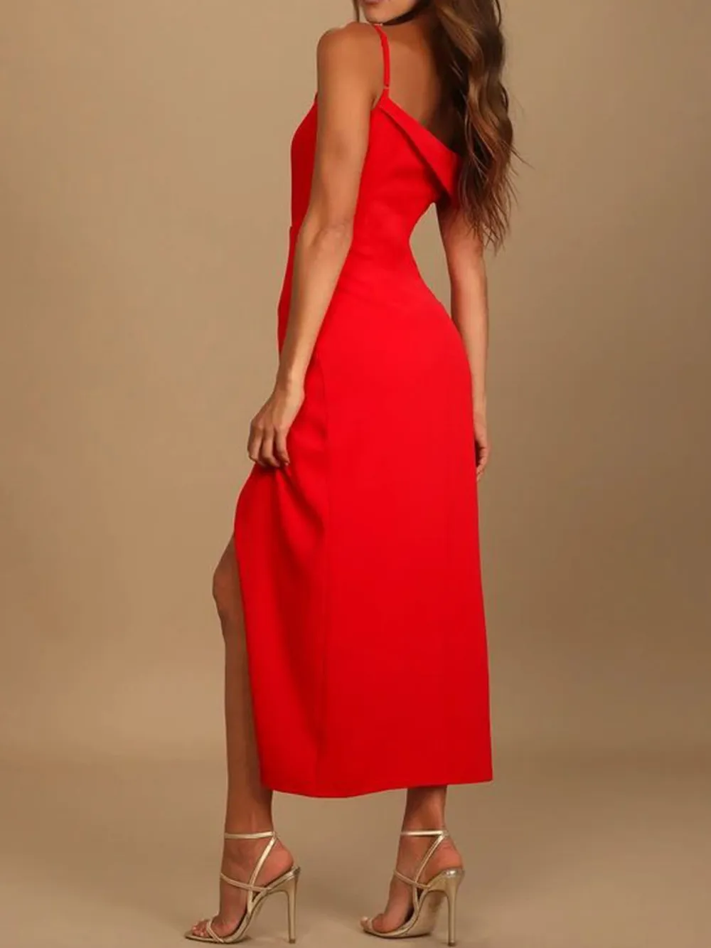 Split Asymmetrical Neck Midi Dress, image 7