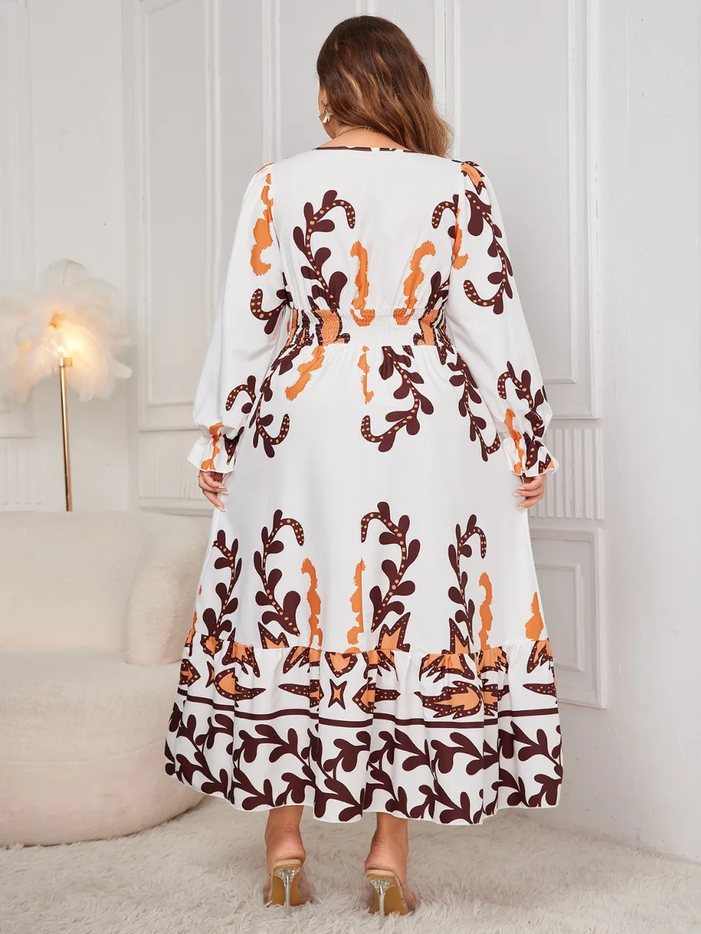 Plus Size Printed Surplice Flounce Sleeve Dress, image 4