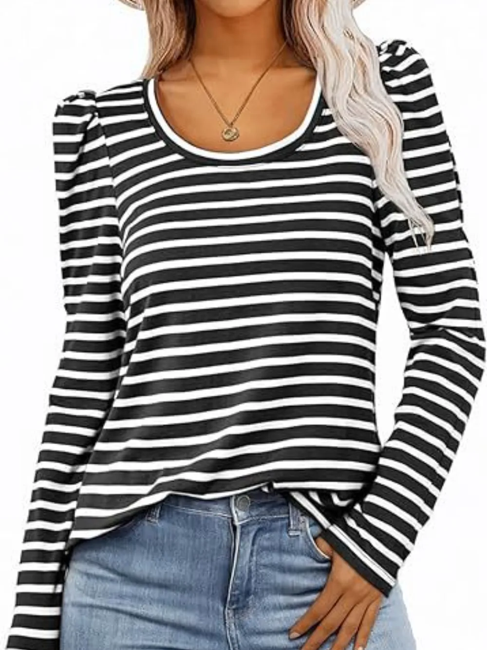 Striped Round Neck Long Sleeve T-Shirt, image 12