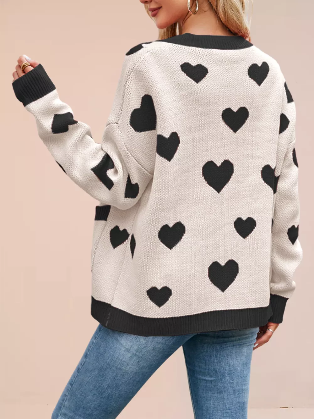 Heart Pattern Button-Up Knit Cardigan, image 21