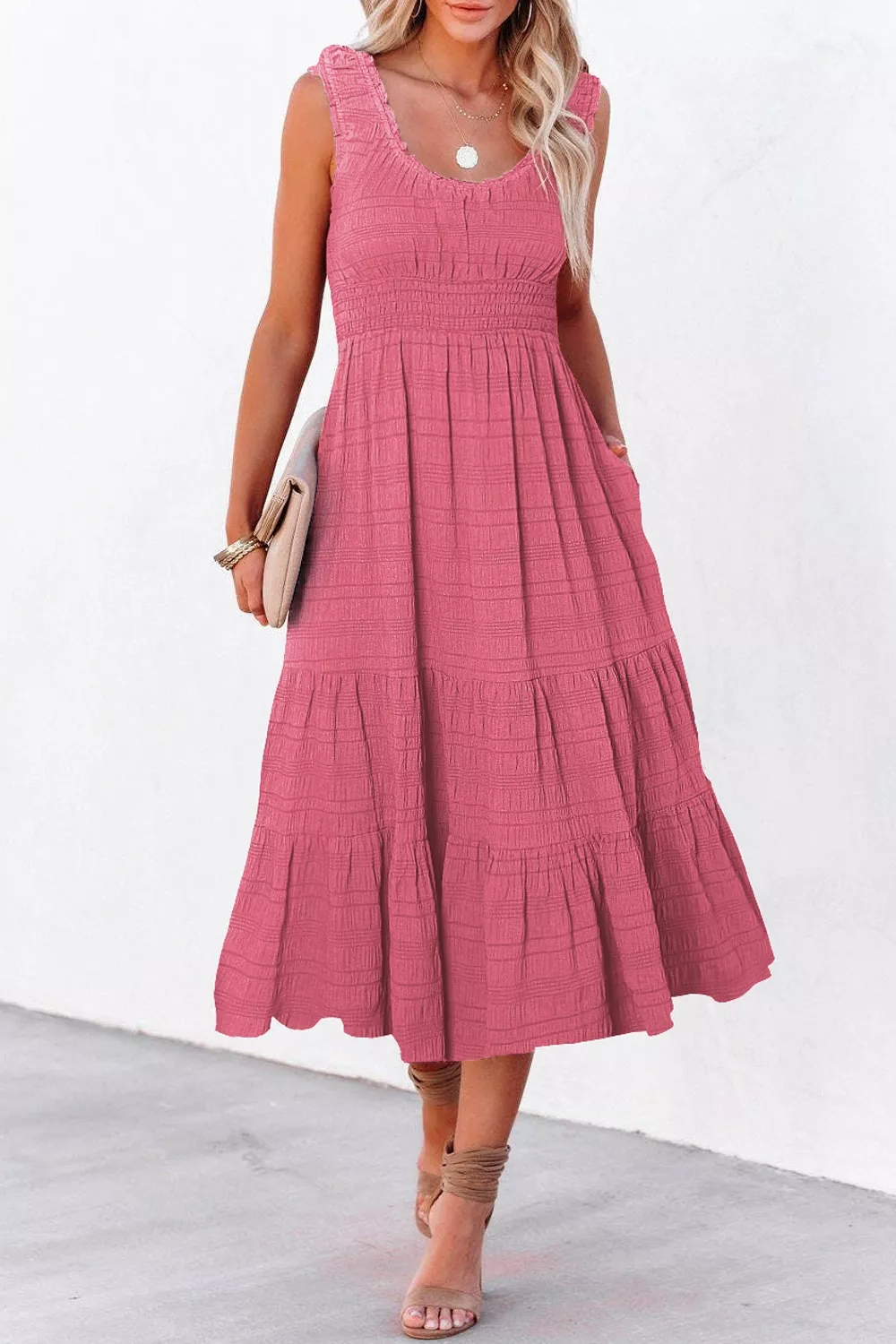 Scoop Neck Wide Strap Midi Dress, image 4