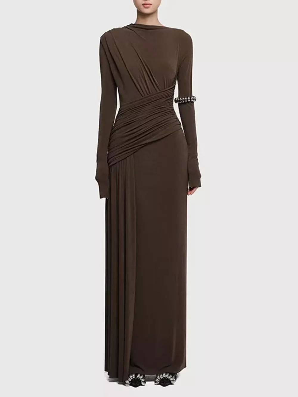 Ruched Long Sleeve Maxi Dress, image 2