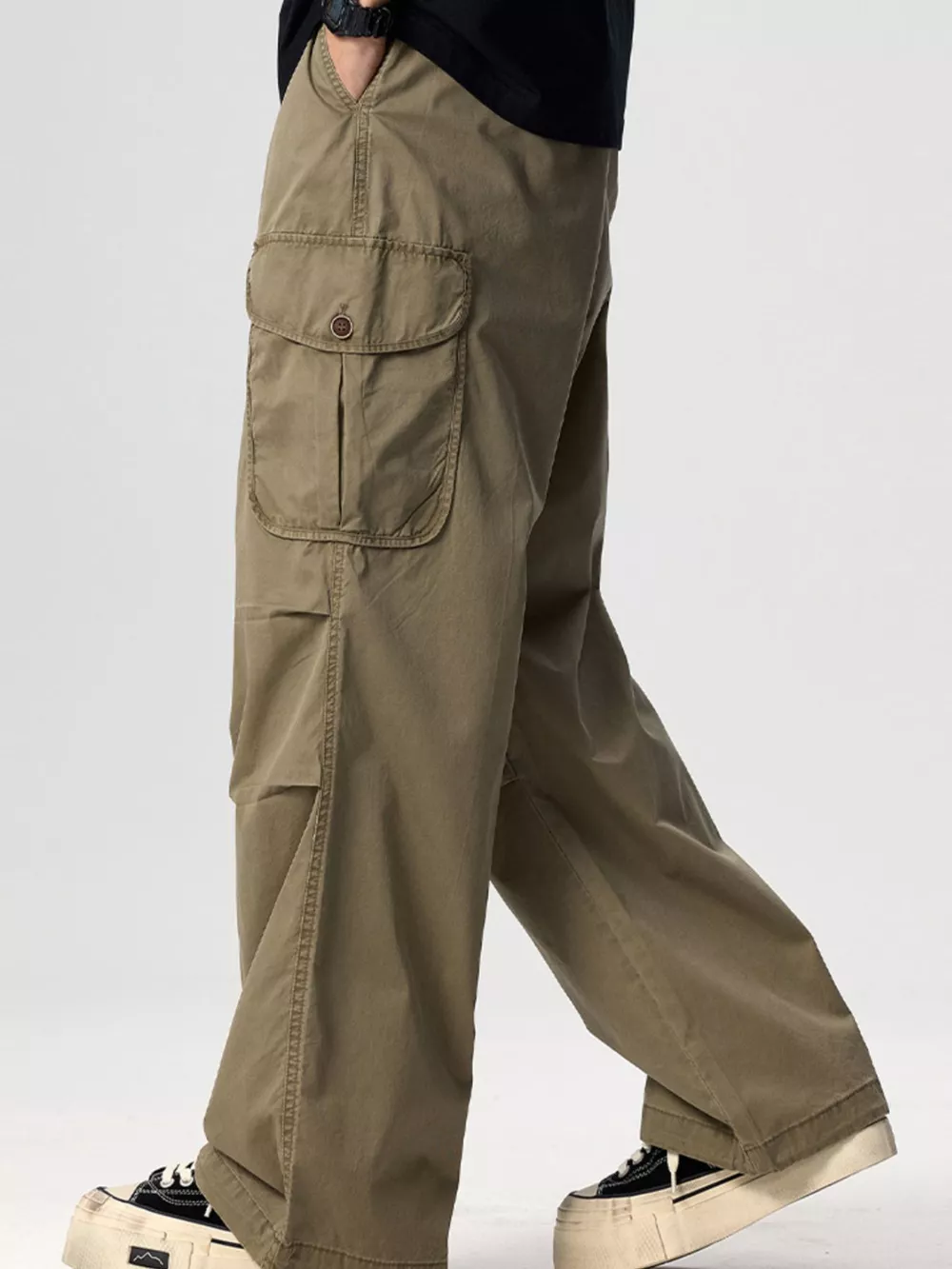 Men's Plus Size Drawstring Wide Leg Cargo Pants, image 8