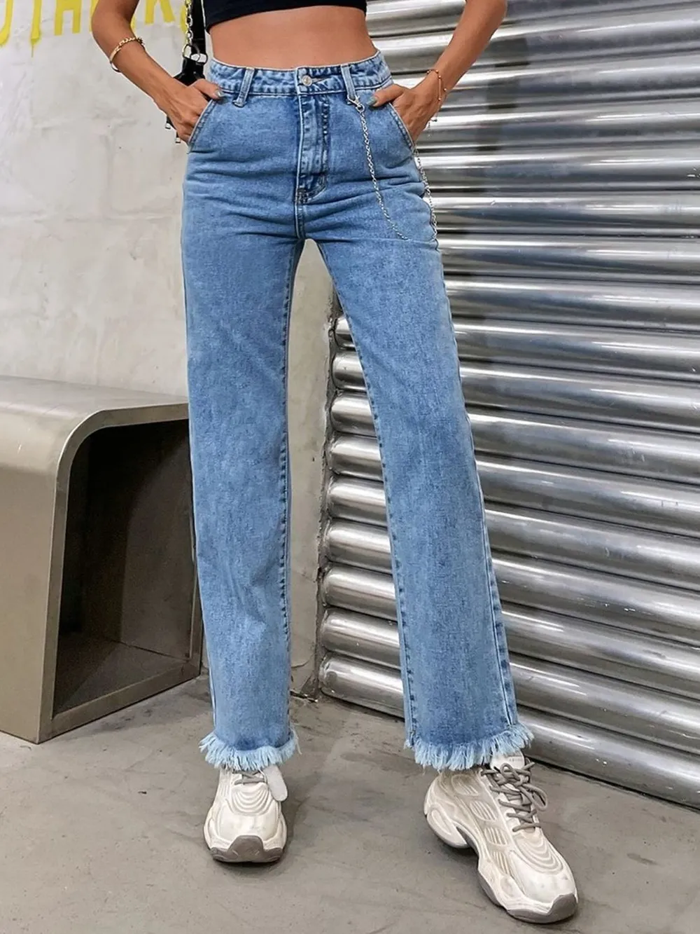Raw Hem Jeans with Pockets, image 3