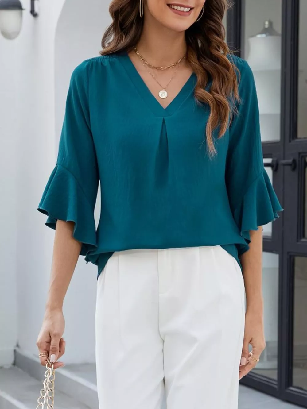 V-Neck Ruffle Sleeve Blouse, image 18