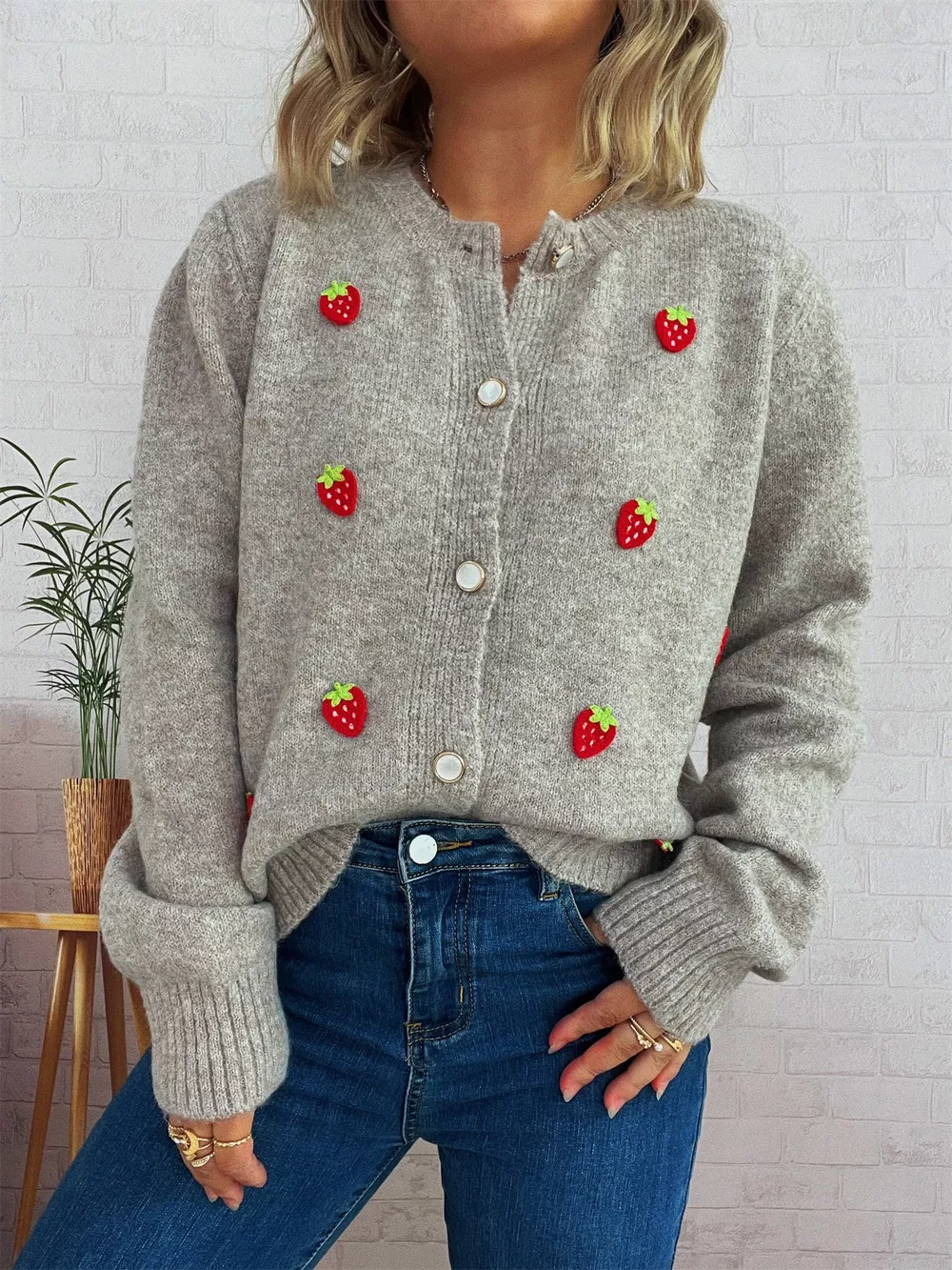 Strawberry Button Up Long Sleeve Cardigan, image 20