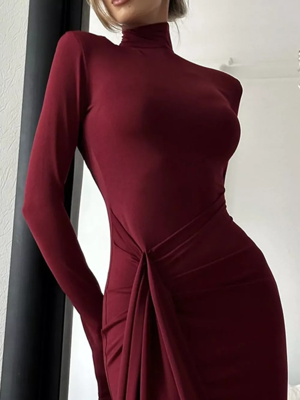 Turtleneck Long Sleeve Slit Maxi Dress, image 10