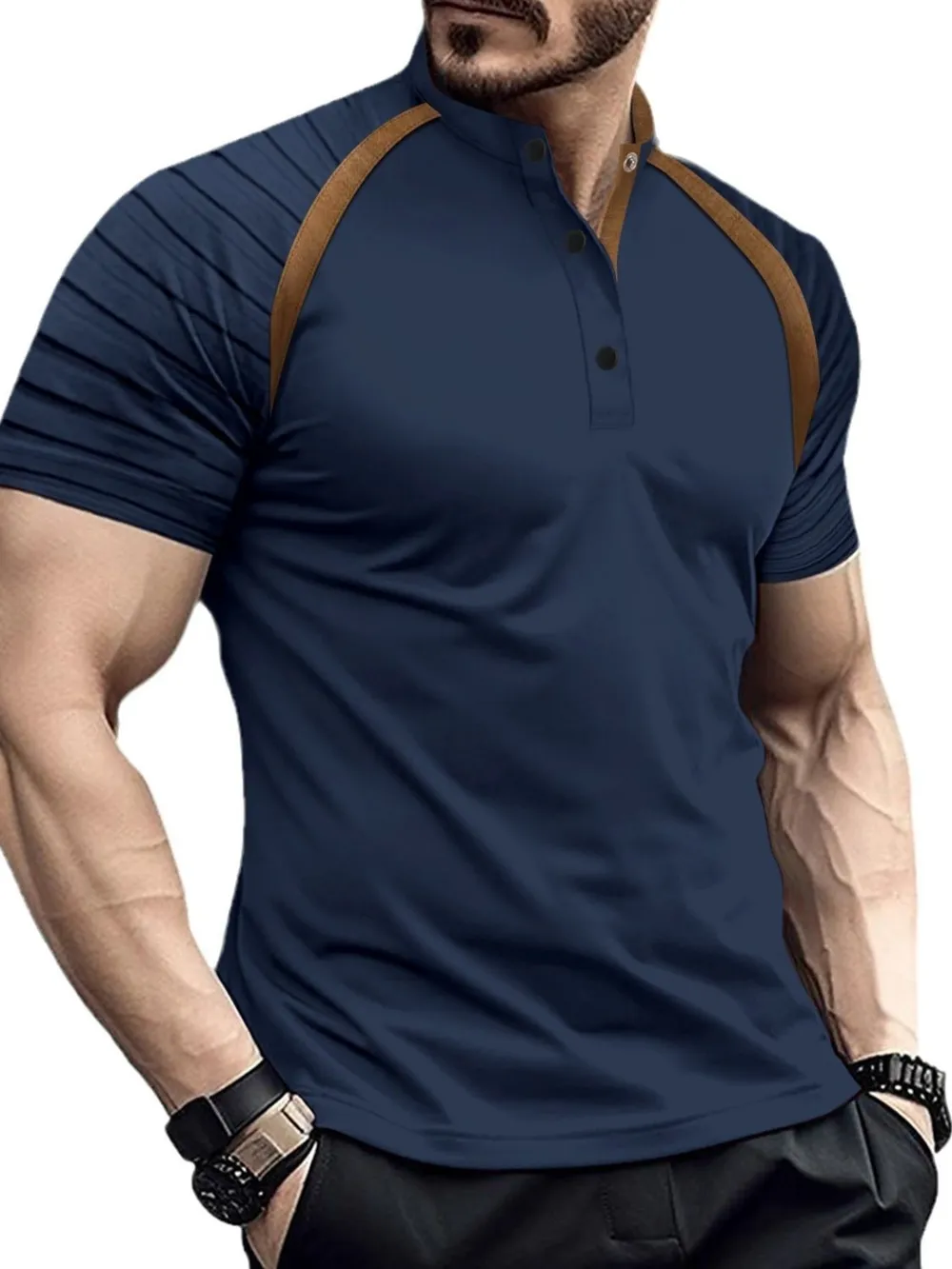 Men's Full Size Button Detail Short Sleeve Polo Plus Size, image 8