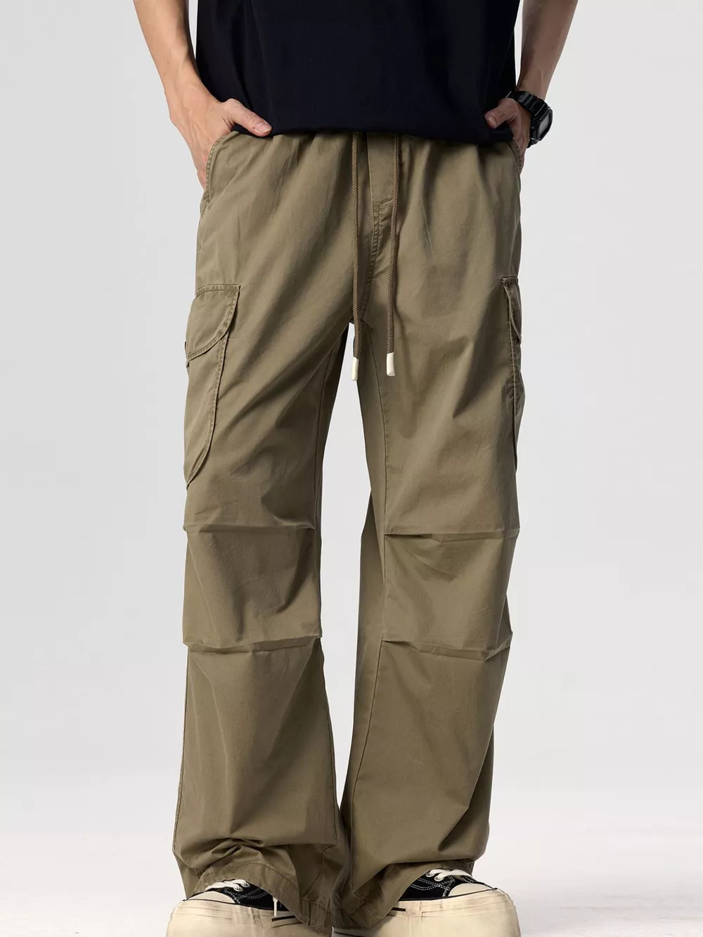 Men's Plus Size Drawstring Wide Leg Cargo Pants, image 9