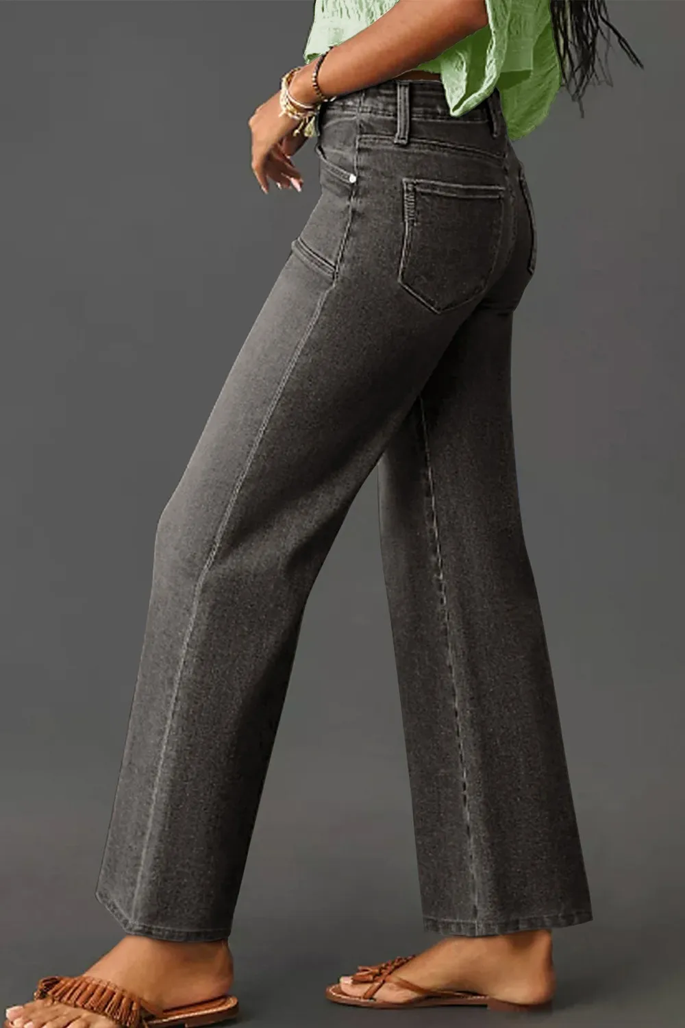 High-Waisted Wide-Leg Vintage Wash Jeans, image 19