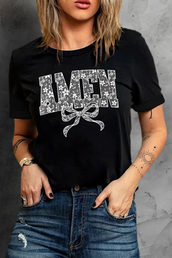 AMEN Bow Round Neck Short Sleeve T Shirt, image 5