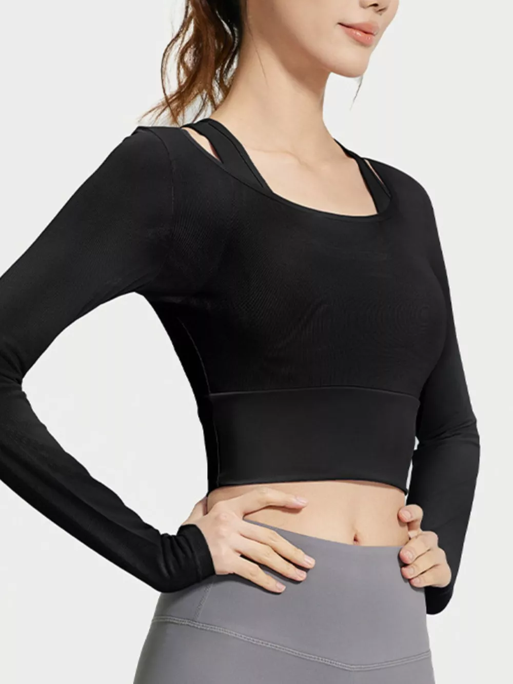 Long Sleeve Active T-Shirt with Built-in Bra, image 11